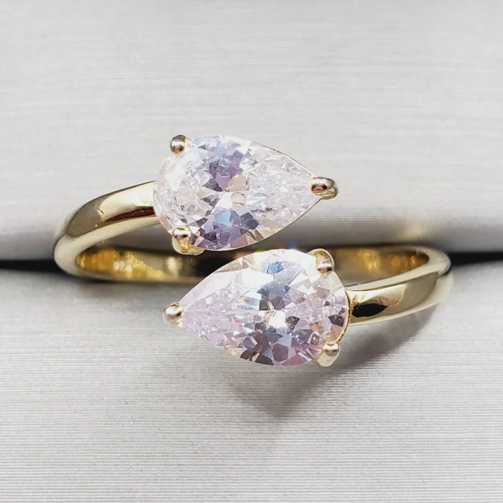 Pear Cut Bypass Ring | 925 Yellow Gold Plated Sterling Silver